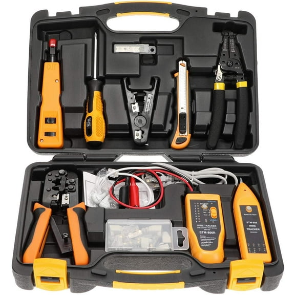 InstallerParts Professional Network Tool Kit 15 In 1 - RJ45 Crimper Tool kklefc 5 Cat6 Cable Tester, Gauge Wire Stripper Cutting Twisting Tool, Ethernet Punch Down Tool, Screwdriver, Knife
