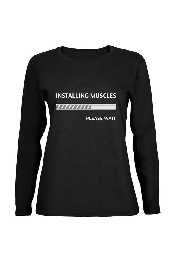 Installing Muscles Black Womens Long Sleeve T-Shirt - Large