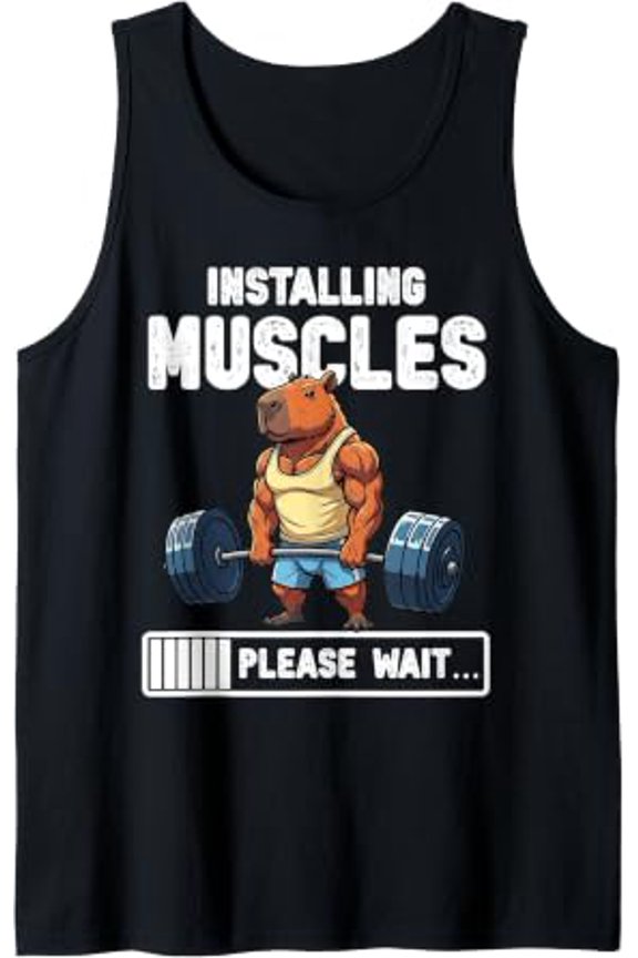 Installing Muscles Capybara Playful Gym Meme Tank Top Size S-3XL