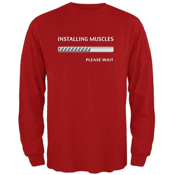 Installing Muscles Red Adult Long Sleeve T-Shirt - Large