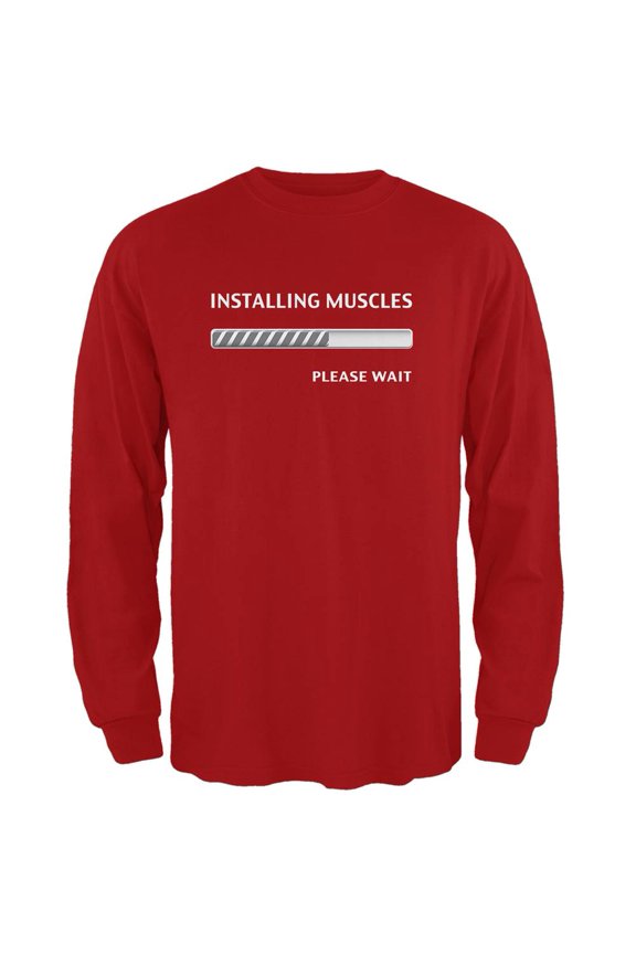 Installing Muscles Red Adult Long Sleeve T-Shirt - X-Large