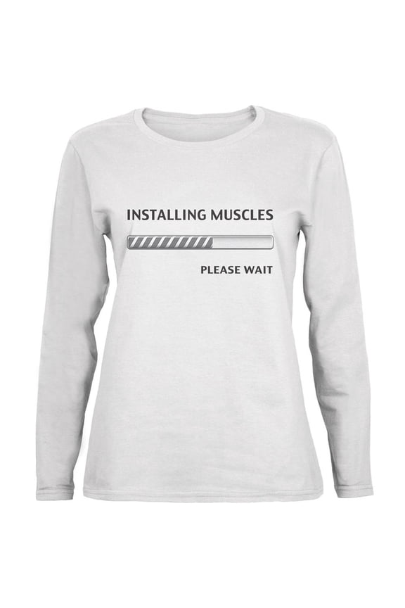 Installing Muscles White Womens Long Sleeve T-Shirt - Large