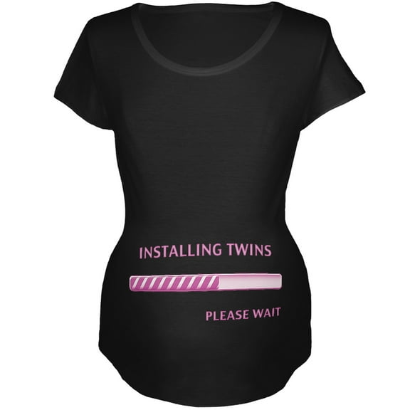 Installing Twin Girls Funny Black Maternity Soft T-Shirt - Small
