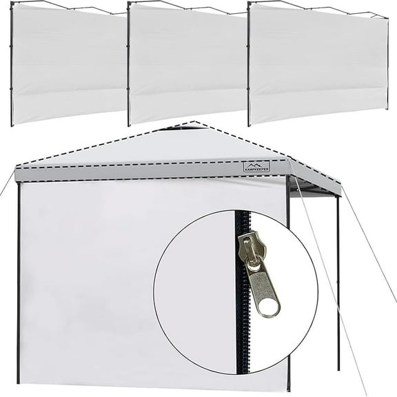Instant 10X10 Canopy Sidewalls with Zipper for Pop Up Canopy Frame, 3Pack Sunwalls fit 10' Outdoor Canopies with Straight Leg (White)