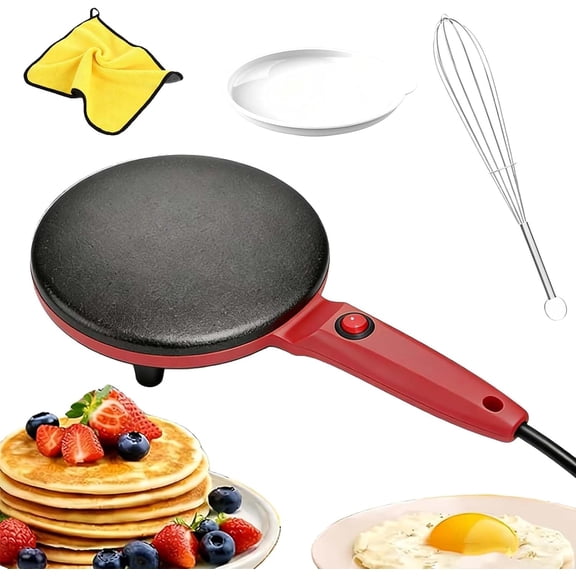 Instant 8" Electric Crepe Maker Quick Heat, Electric Crepe Maker 8 Inch, Fully Automatic Pancakes Pan with Auto Temperature Control, Comfortable Long Handle, Even Heating (Black,2PCS)