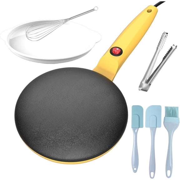 Instant 8" Electric Crepe Maker Quick Heat, Nonstick Pancake Griddle with Auto Temperature Control, Portable Tortilla Machine (Yellow)