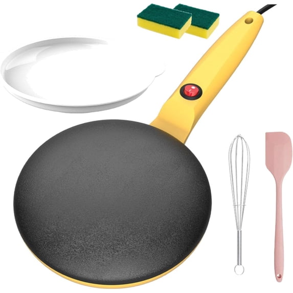 Instant 8" Electric Crepe Maker Quick Heat, Nonstick Portable Pancake Griddle With Automatic Temperature Control, Diy Breakfast Appliance For Crepes, Tortillas, Brunch, Home Kitchen (Yellow)