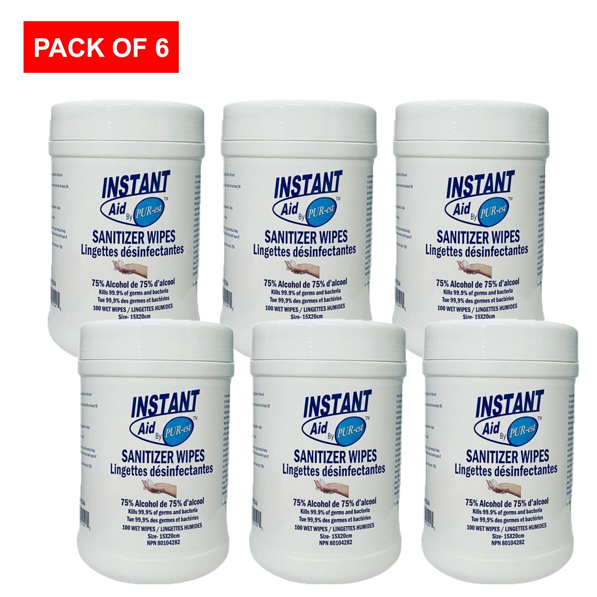 Instant Aid Sanitizer Wipes (PACK of 6 TUBS)