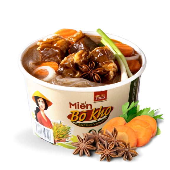 Instant Beef Stew Glass Noodle (9 Bowls/Box): $1.99 per Bowl (55g), Fork Included by Simply Food
