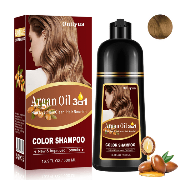 Instant Blonde Brown Semi-Permanent Hair Dye Shampoo - 3 in 1 Hair Color Shampoo with Argan Oil for Men & Women, Easy to Use, 16.9 Fl oz