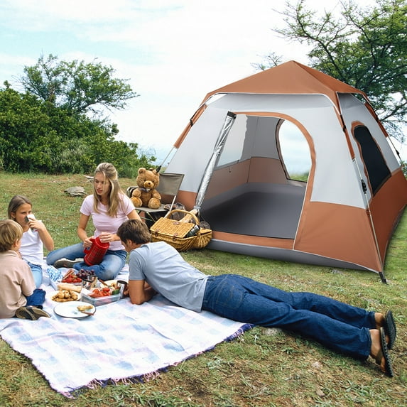 Instant Cabin Tent, 4 Person Camping Tent with Carry Bag for Family Camping & Hiking, Ventilation Brown