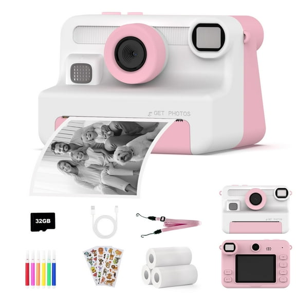 Instant Camera for Kids,Front Rear Dual Selfie Children Camera with 1080P Videos,Christmas Birthday Gifts for Kids Age 3-12,Portable Travel Print Digital Camera Toy for 4 5 6 7 8 9 Year Boys Girls