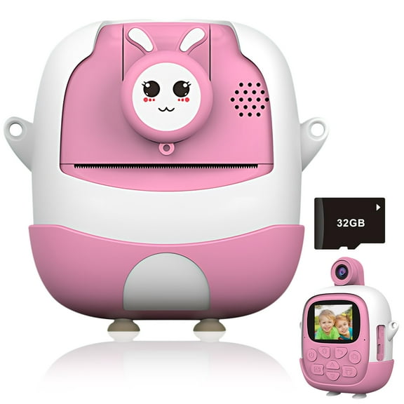 Instant Cameras With Flip-up Lens For Selfie Video HD Kids Digital Camera With 32GB Card Ideal Birthday Gifts For 3-8 Years Old Kids Pink