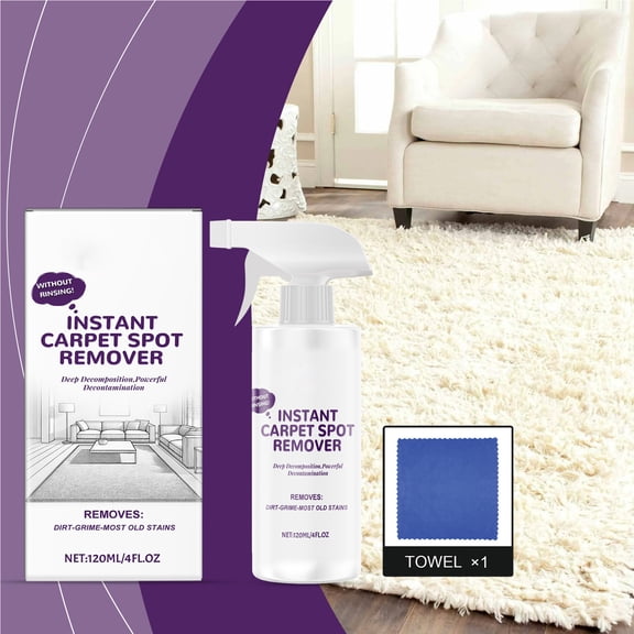 Instant Carpet Spot Remover Spray,No-Rinse Upholstery Cleaner Kit with Towel,Removes Dirt,Grime and Old Stains Without Rinsing,4 fl oz