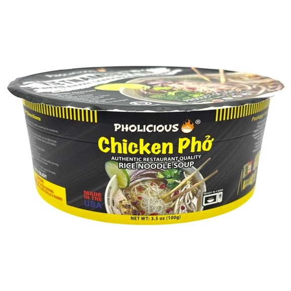 Instant Chicken Pho, Vietnamese Rice Noodle Soup, Single Serve 3.6 Ounce Bowls, Ramen Alternative, Fresh Ingredients, As Seen on Shark Tank