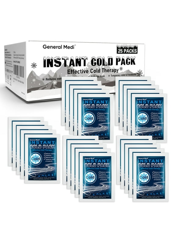 Instant Cold Pack - Set of 25 Disposable Therapy Ice Packs for Pain Relief