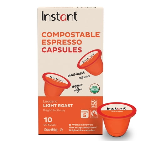 Instant Compostable Espresso Capsules, Leggero Light Roast, 10 capsules