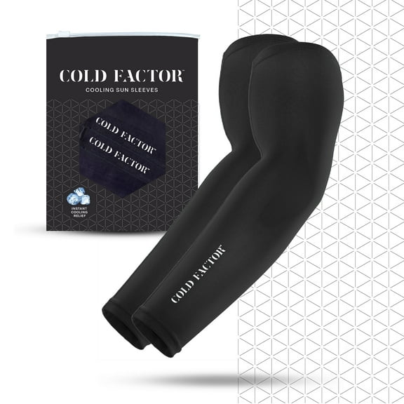 Cold Factor Instant Cooling UV Arm Sleeves - Black, Polyester Spandex, All-Ages