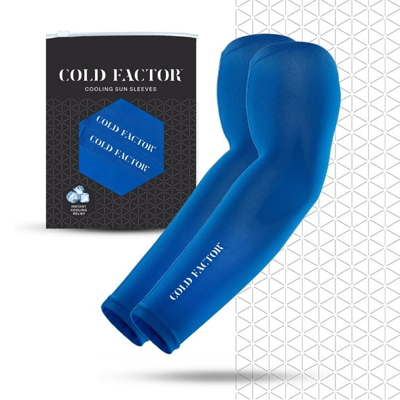 Cold Factor Instant Cooling UV Arm Sleeves - Small, Blue, Polyester spandex, All Ages