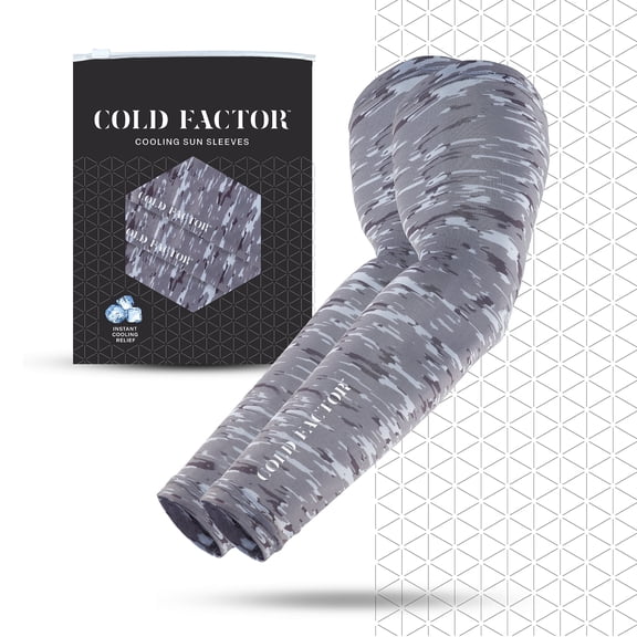 Cold Factor Instant Cooling UV Arm Sleeves - Small, Camo, Polyester spandex, All Ages