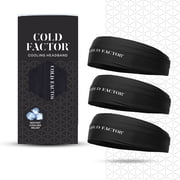 Cold Factor Instant Cooling Headband 3 Pack - Black, One Size, Sports Sweatbands   Quick-Dry, Sweat-Wicking, Lightweight for Running, Sports & Workouts