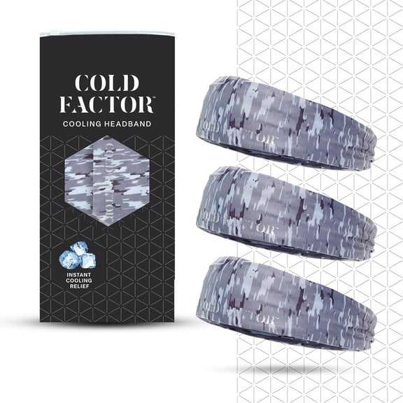 Cold Factor Instant Cooling Headband 3 Pack - Camo, One Size, Sports Sweatbands – Quick-Dry, Sweat-Wicking, Lightweight for Running, Sports & Workouts