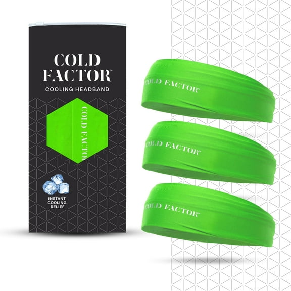 Cold Factor Instant Cooling Headband 3 Pack - Lime, One Size, Sports Sweatbands – Quick-Dry, Sweat-Wicking, Lightweight for Running, Sports & Workouts