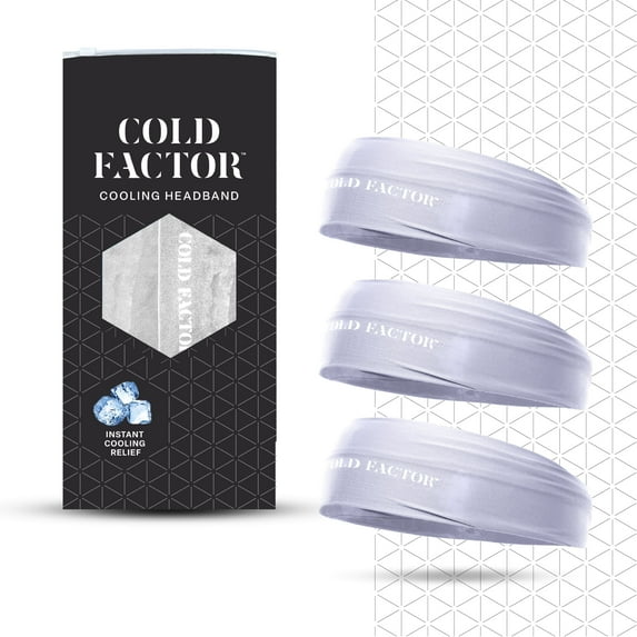 Cold Factor Instant Cooling Headband 3 Pack - White, One Size, Sports Sweatbands – Quick-Dry, Sweat-Wicking, Lightweight for Running, Sports & Workouts