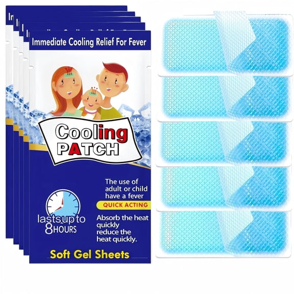 Instant Cooling Patch, 4.72 Inch 5Pcs Fever Gel Sheets, 8 Hour Lasting Physical Cooling Technology for Family Present Exchange