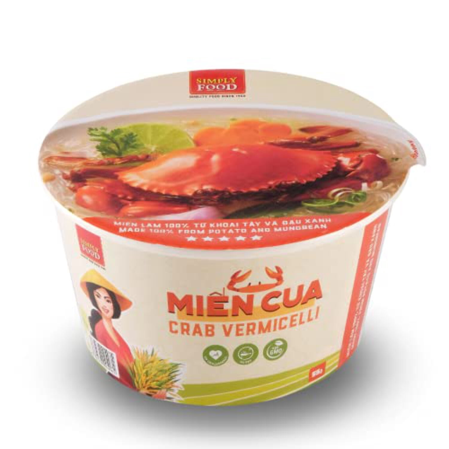 Instant Crab Flavored Glass Noodle (9 Bowls/Box): $1.99/Bowl (55g), Fork Included by Simply Food