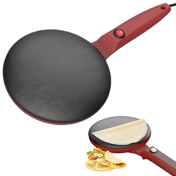 Instant Crepe Maker 8" Griddle Crepe Maker Non Stick Pan Auto Thermostat Handheld Long Handle Portable Breakfast Maker For Pancake Chapati,Baking Pans