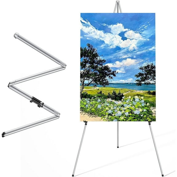 Instant Display Easel Stand - 63" Tripod Collapsible Portable Artist Floor Easel - Easy Folding Telescoping Adjustable Art Poster Metal Stand for Display Show,Silver