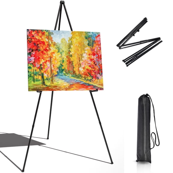 Instant Display Easel Stand for Wedding Sign, 63" Portable Painting Easel Stand for Posters, Tripod Collapsible Portable Artist Floor Easel, Adjustable Metal Art Poster Metal Stand for Display Show