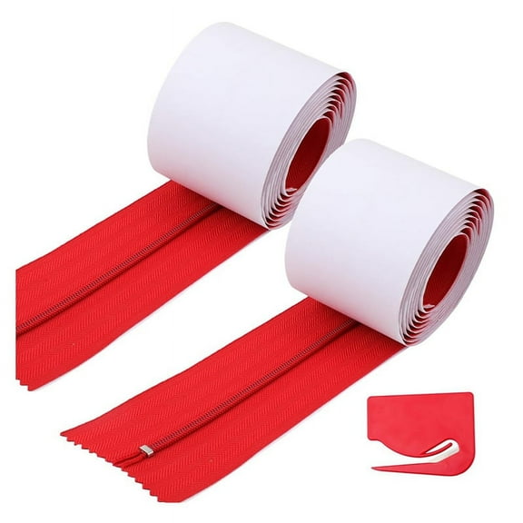 Instant Door Dust Protection Self-Adhesive Tarp Double Zipper Red