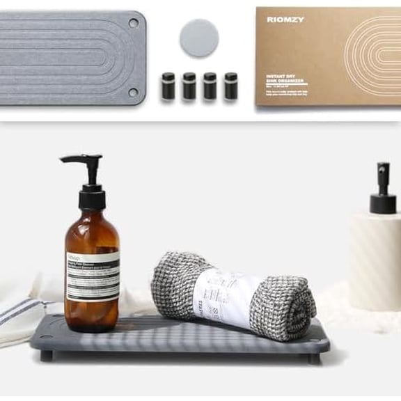Instant Dry Sink Caddy Organizer  Quick Stone Drying Tray for Kitchen Bathroom Countertop Home Decor, Diatomite Stone Sink Tray Rack(with Black Stainless Steel Legs, Gray)