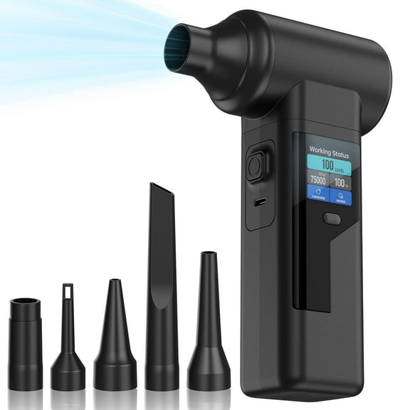 Finect Electric Air Duster 130000 RPM, 40mm Motor, 8000mAh Battery & 30W Fast Charge, TFT Screen, 300-Speed Control, Rechargeable Compressed Air Blower for PC & Electronics