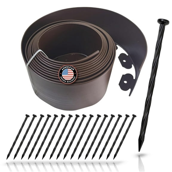 Instant Edging - (Extra Tall 4.75" High) - Brown 20ft Premium No Dig Yard Edging Kit, for Landscaping, and Flower Gardens - Includes 18 Edging Stakes (Brown)