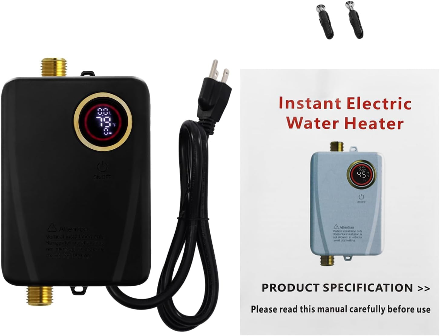3KW Electric Tankless Water Heater, 110V Electric Water Heater Instant Hot Shower Kitchen Heater LED Display, Under Sink Plug in Tankless Water Heater on Demand for Kitchen Sink Faucet (Black)
