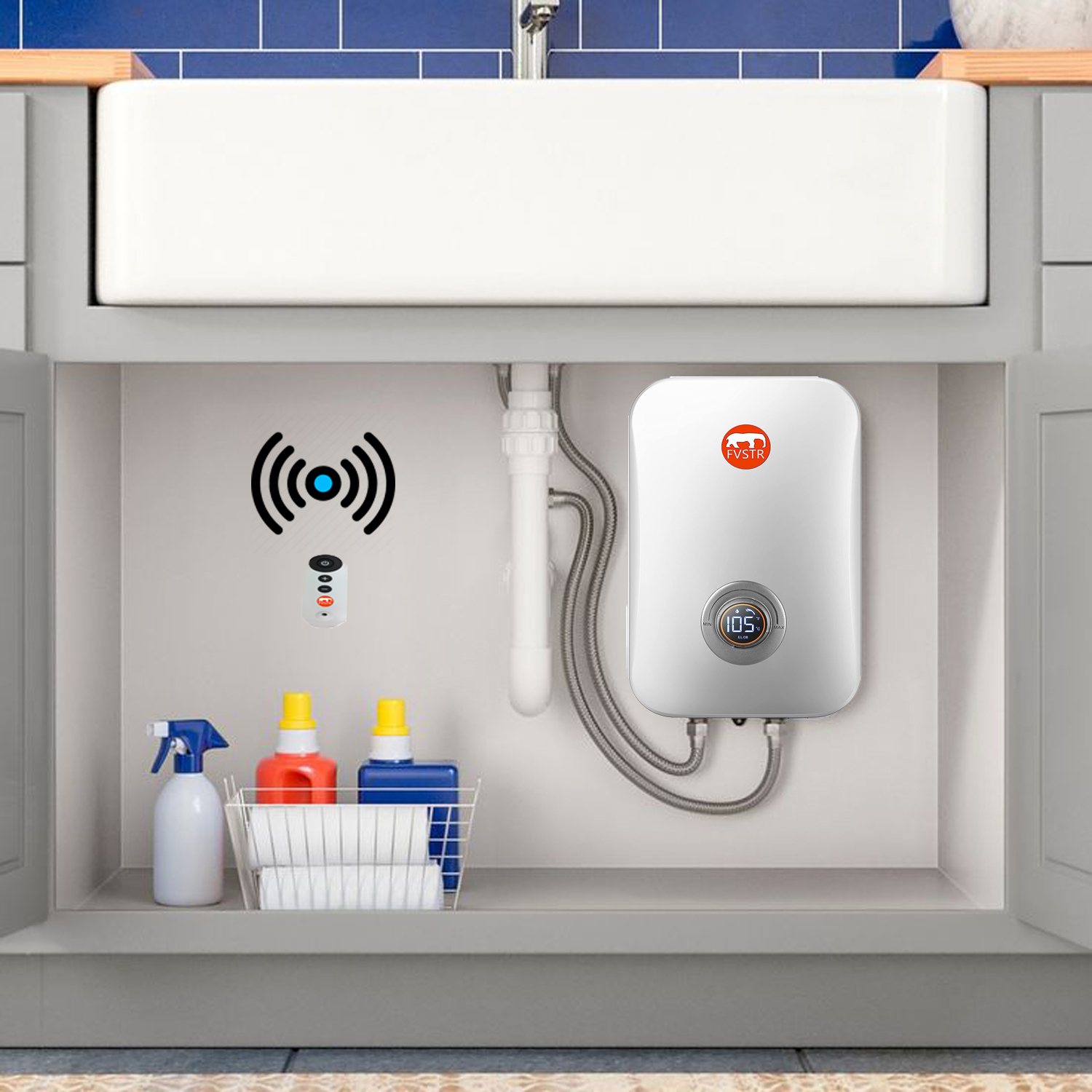 FVSTR 220/240V 2.5 GPM 7KW Small Smart Water Heater Self-Modulating Under Sink Kitchen Household Shower Instant Electric Tankless Water Heater