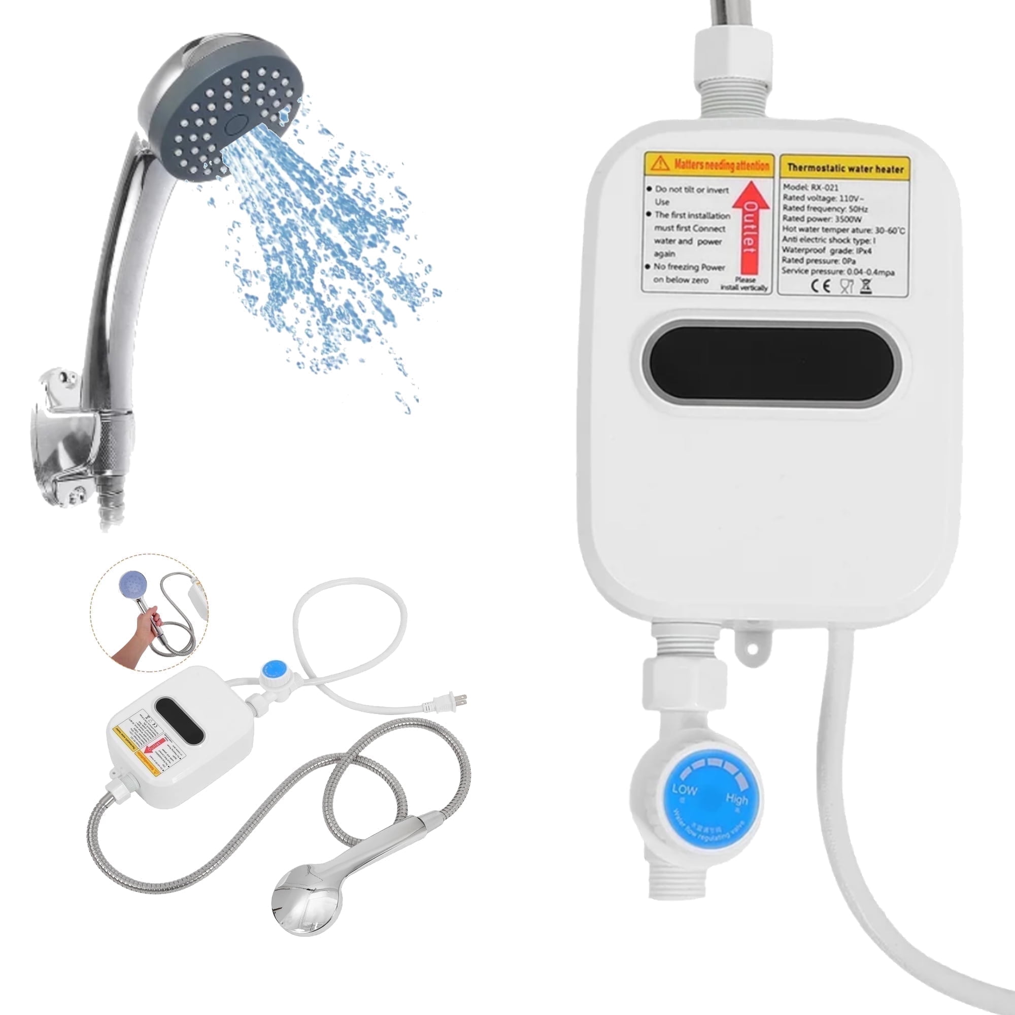 BESTONZON 1Pack White Instantaneous Tankless Water Heater Electric for Home with Digital Display