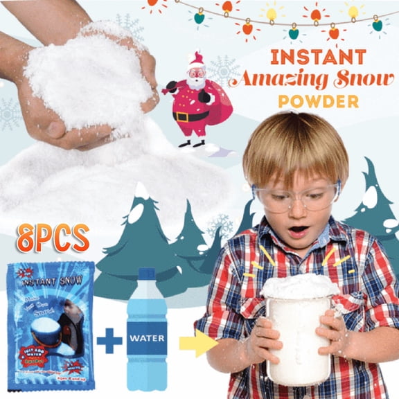 Instant Fake Snow Powder (8 Piece Pack, Lightweight & Easy To Use), Super Absorbant Expansion Formula For Christmas & Wedding Decorations, Water-Activated Artificial Snow For