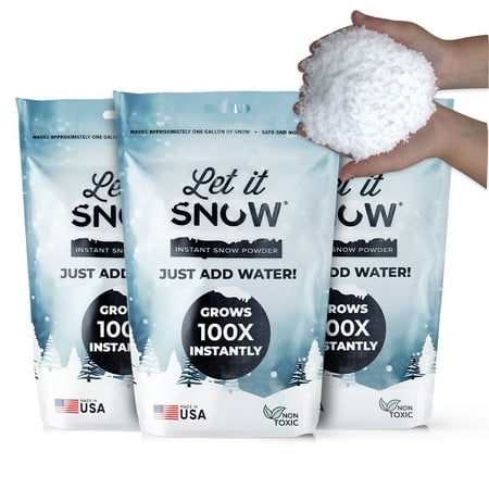 Let It Snow Instant Fake Snow Powder, USA-Made for Kids, Holiday Decor, Sensory Play & Slime –3 Pack