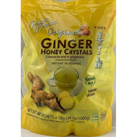 Instant Ginger Honey Crystals Family Value Pack 60 Sachets 18g per Sachets ( Total 38oz/ 1080g ) By Prince of Peace