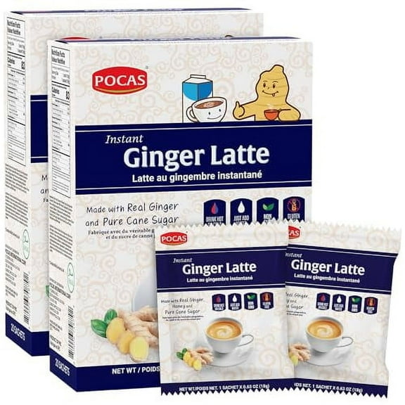 Instant Ginger Latte Tea Packets - Real Ginger Instant Tea Blended With Creamer, Green Tea, Pure Cane Sugar, And Milk For A Creamy, Zesty, Soothing Ginger Tea Instant Latte, 20 Count (Pack