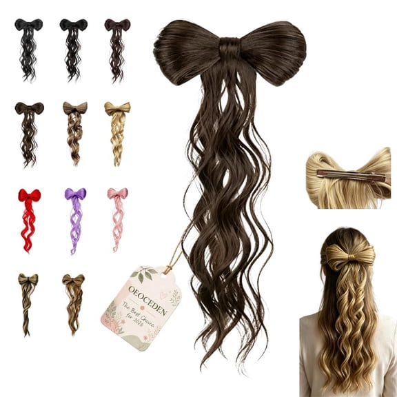 Instant Glam Bow Ponytail Hair Extensions Clip Pony Tails Bowknot Extension Fake Ponytails Women Tail Pieces Wavy Clips Human Faux Easy Curly Thick Ponies Wig Synthetic Party Design