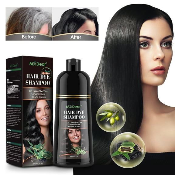 Instant Hair Color Shampoo for Gray Hair,3 in 1 Black Hair Dye Shampoo,Herbal Coloring in Minutes for Women & Men,16.9 fl.oz