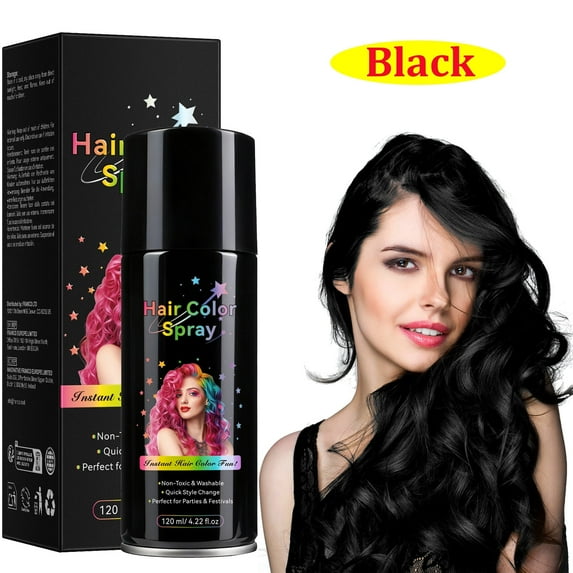Instant Hair Color Spray - 10 Washable Colors for Parties, Festivals & Fun | Non-Toxic & Easy to Wash Out, Black, 4.22fl.oz