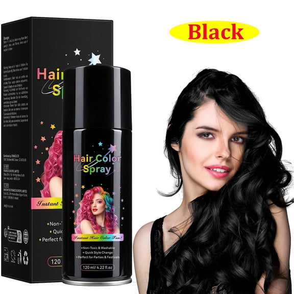 Instant Hair Color Spray - 10 Washable Colors for Parties, Festivals & Fun | Non-Toxic & Easy to Wash Out, Black, 4.22fl.oz