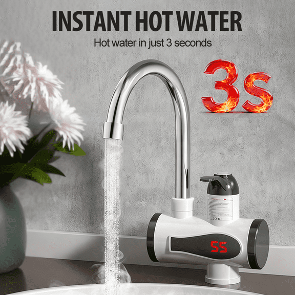Instant Heating Faucet 3-Second Fast Hot Cold Tap with Digital Display, Quick Temperature Control for Kitchen Bathroom Handwashing Dishwashing, Safe DIY Installation