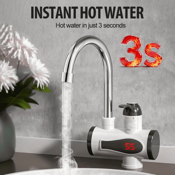 Instant Heating Faucet, 3-Second Fast Hot Water Kitchen Tap, Digital Display Temperature Control Safe Bathroom Faucet Easy Installation